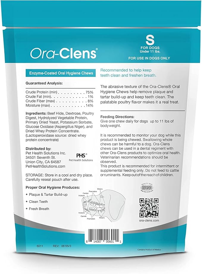 Oral Hygiene Chews for Small Dogs - Cleans Teeth and Freshens Breathe - Coated with Enzymes - Prevents Plaque & Bacteria Build Up - 30 Chews