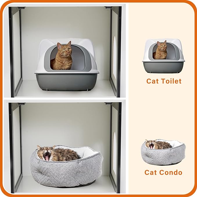 DWANTON Cat Litter Box Furniture Hidden, Cat Litter Box Enclosure, Reversible Entrance Can Be on Left or Right Side, Indoor Cat Box Cabinet, Wooden Cat Washroom, End Table, Nightstand, White