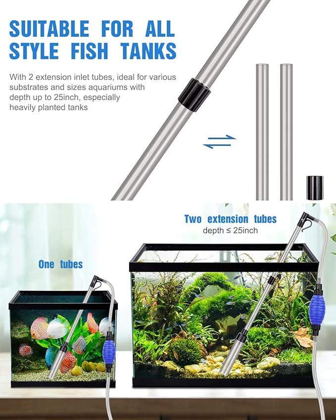 Aquarium Siphon Vacuum Cleaner, 256GPH/80GPH Quick Fish Tank Cleaner, Aquarium Gravel Cleaner Kit with Adjustable Water Flow for Sand Cleaning, Water Changing, Remove Dirt (Black New)