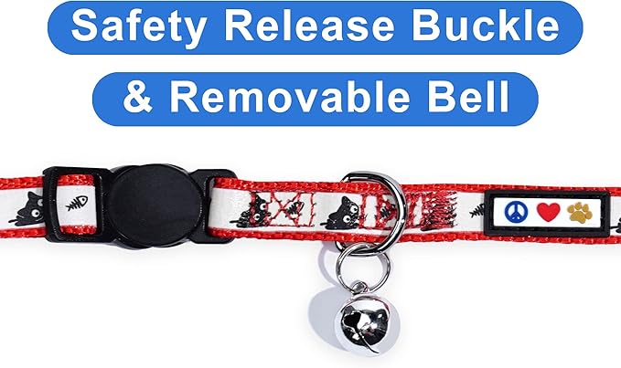 Pawtitas Glow in The Dark Cat Collar with Safety Buckle and Removable Bell Cat Collar Kitten Collar Red Cat Collar