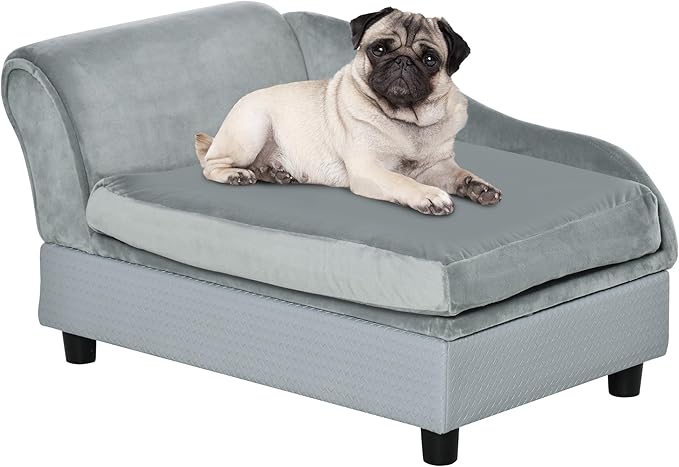 PawHut Luxury Fancy Dog Bed for Small Dogs with Hidden Storage, Small Dog Couch with Soft 3" Foam, Dog Sofa Bed, Cushy Dog Bed, Modern Pet Furniture for Puppies and Little Breeds, Gray