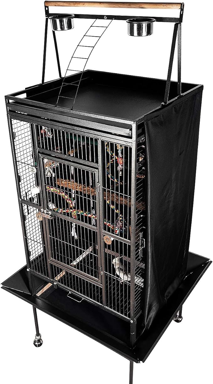 Good Night Bird Cage Cover for Large Bird Cage with Play Top (Patent Pending), Black 68"