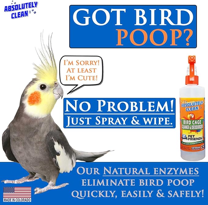 Amazing Bird Cage Cleaner and Deodorizer - Just Spray/Wipe - Safely & Easily Removes Bird Messes Quickly and Easily - Made in The US 16oz (Pack of 2)