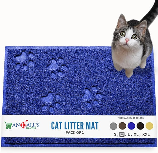 Andalus Medium Cat Litter Mat, Pack of 1 - Waterproof, Non-Slip & Easy to Clean Cat Litter Box Mat for Extra Efficient Pet Litter-Trapping, Blue (23.5” X 15.75”)