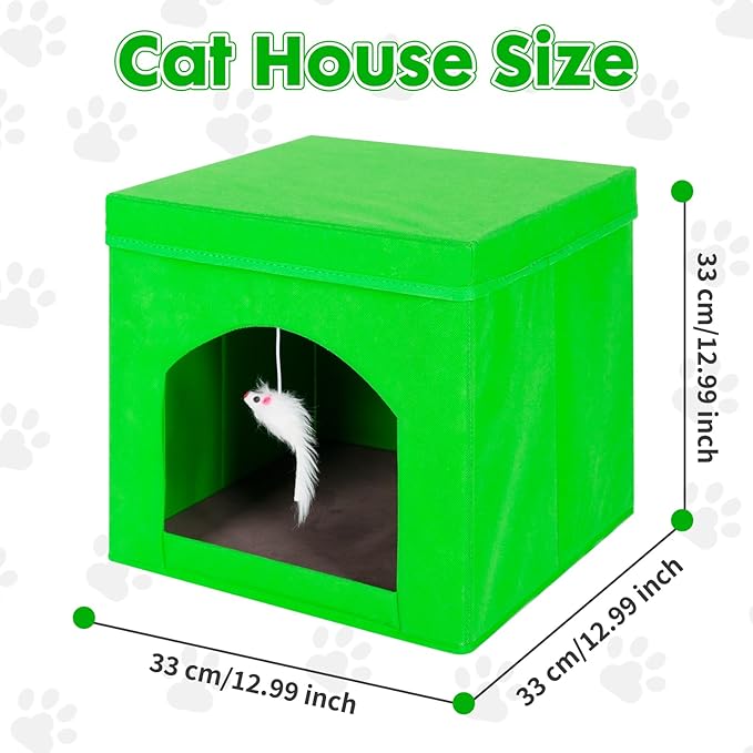 ShellKingdom Collapsible Cat House, Foldable Kitty Cat Cube and Cat Cave with Bed, Cat Stool Condo for Indoor Cats Gifts, 13 x 13 x 13 inches