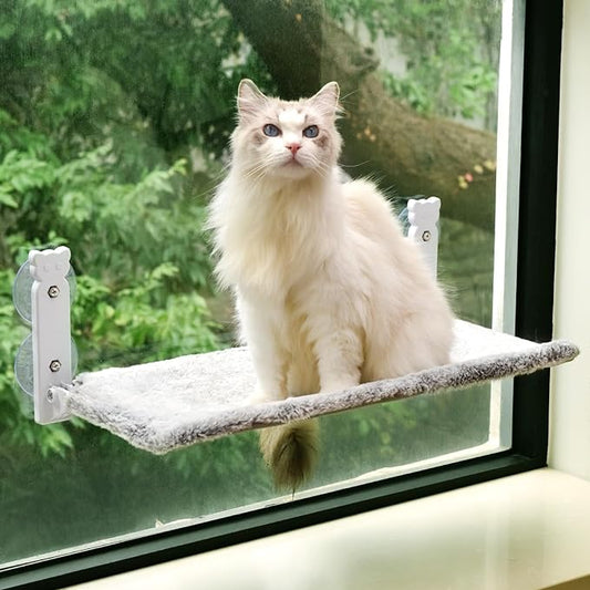 Cat Window Perch Cordless Cat Hammock with 4 Strong Suction Cups Foldable Cat Bed for Indoor Solid Metal Frame and Soft Reversible Two Fabrics Cover Hold Up to 40lbs Large