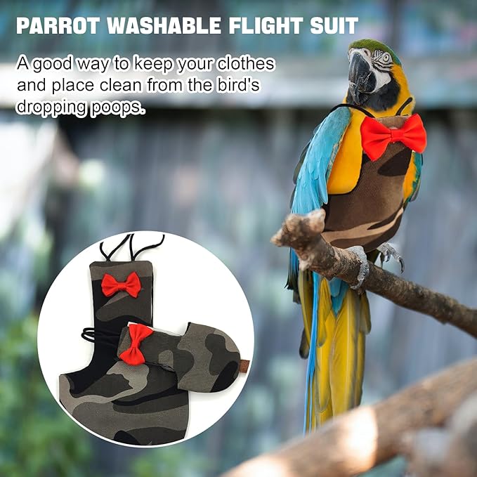 Bird Diaper Washable Parrot Diapers Reusable Bird Flight Suit Nappies Protective Breathable Parrot Nappy Clothes for Parakeet Parrot Macaw Budgie Canary Budgie Cockatiel(Camouflage, Medium)