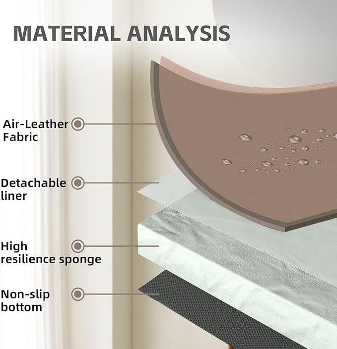 Dog Bed for Medium Dogs, Easy Clean Dog Sofa Air-Leather-Fabric Pet Bed, Stain & Waterproof Dog Bed with Memory Foam & Washable Cover, with Pillow & Side Cushion, Brown, M Size