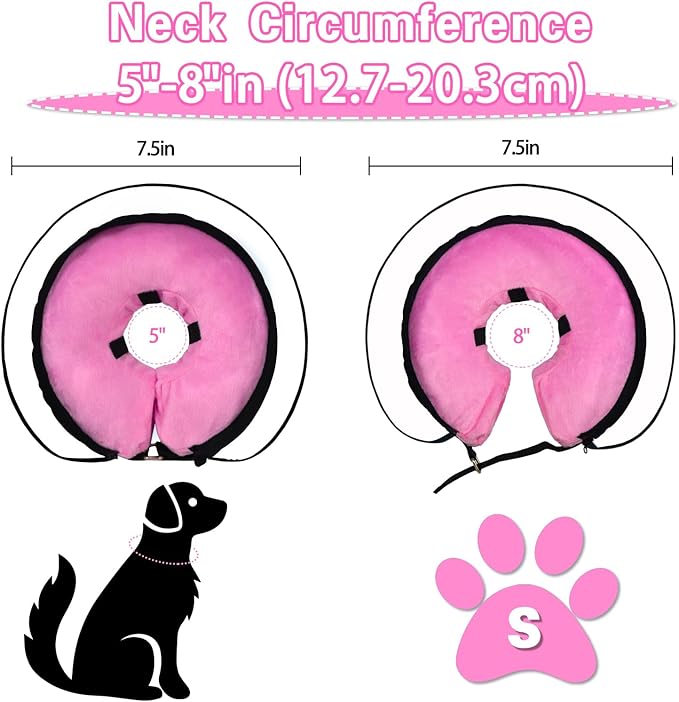 Dog Cone,Dog Surgery Collar,Dog Cones for Small Medium Large Dogs,Inflatable Cone for Dogs,Dog Cone Collar, Does not Impede Vision Dog Recovery Collar(S Pink)