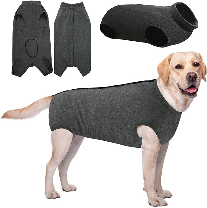 AURUZA Dog Recovery Suit After Surgery, Soft Breathable Dog Onesie for Surgery Female Male, Anti Licking Dog Surgical Suit (Grey,L)