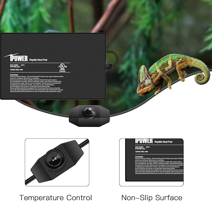 iPower 8 by 12-Inch Reptile Heat Mat with Temperature Adjustable Controller Knob, LCD Digital Aquarium Thermometer, Under Tank Warmer Terrarium Heat Pad for Reptiles and Amphibians