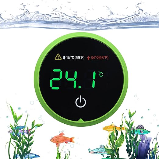 Fish Tank Digital Thermometer Digital Aquarium Thermometer LED Display Stick-on Fish Tank Thermometer Default HI/LO Alarm Cordless Tank Temperature Sensor with LED Touch Screen