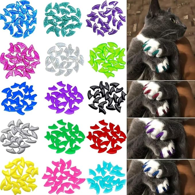 160pcs(16 Colors) Cat Nail Caps Cat Claw Caps Cat Nail Covers with Adhesives and Applicators (Small)