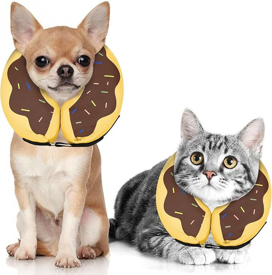 Dog Cone Collar for Small Medium Large Dogs for After Surgery, Pet Inflatable Neck Donut Collar Soft Protective Recovery Cone for Dogs and Cats - Alternative E Collar Does not Block Vision - Brown,XS