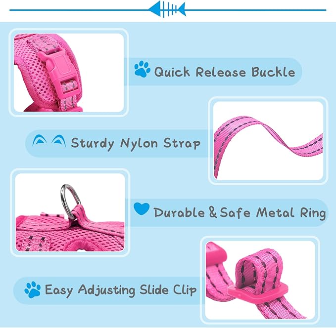 Supet Cat Harness and Leash Set for Small to Large Cats Adjustable Cat Vest Harness with Reflective Trim Universal Cat Leash and Harness for Cats/Puppies Outdoor Walking