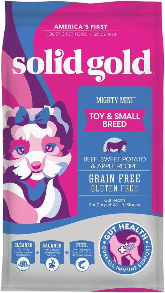 Solid Gold Mighty Mini Small Breed Dog Food - Dry Dog Food for Any Toy Breed - for Gut Health & Sensitive Stomach Support - Digestive Probiotics for Dogs - Grain & Gluten Free Recipe