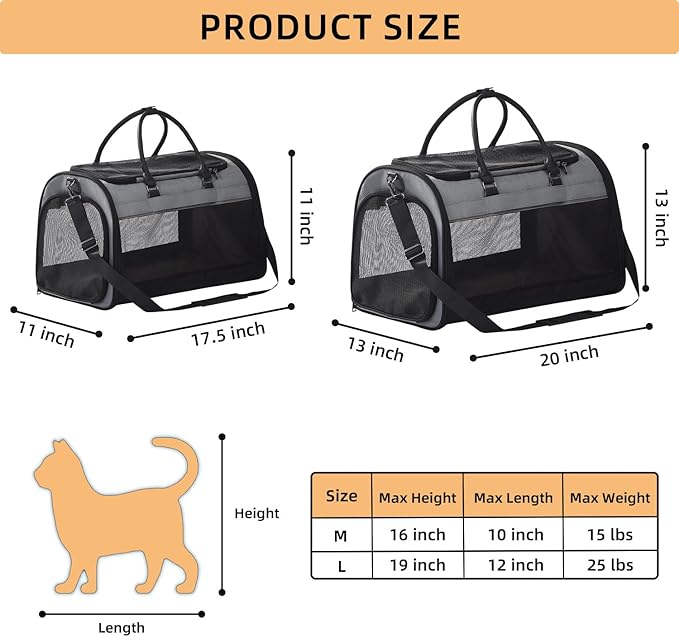 PET MARVEL Cat Carrier Soft Sided for Small Medium Cats Puppy up to 15 Lbs, Airline Approved Mesh Pet Travel Bag, Breathable Bite-Resistant Fabric with Removable Washable Mat