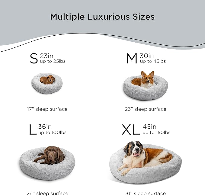 Best Friends by Sheri The Original Calming Donut Cat and Dog Bed in Lux Fur Gray, Small 23"