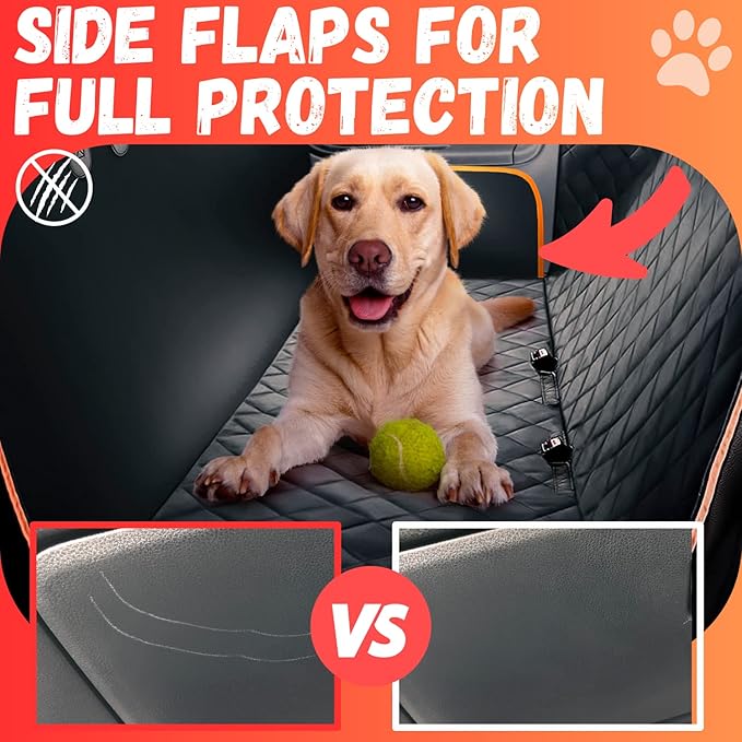 Dog Car Seat Cover for Back Seat for XL Cars, SUVs & Trucks - Durable Car Cover Protector for Dogs, Nonslip Backseat Dog Hammock, Waterproof Scratchproof Protection Against Dirt, Pet Fur w/Side Flaps