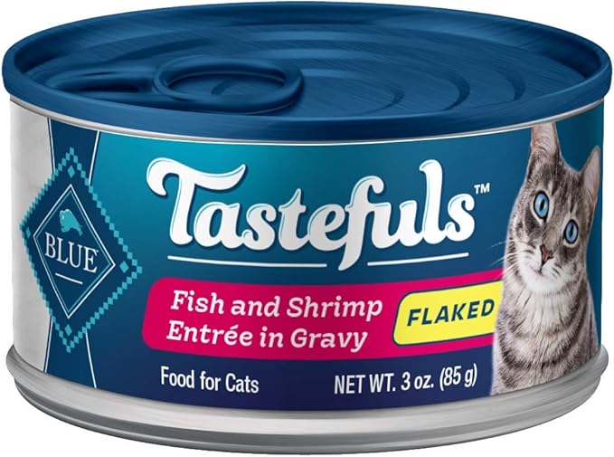 Blue Buffalo Tastefuls Flaked Wet Cat Food, Made with Natural Ingredients | Fish & Shrimp, 3-oz. Cans (24 Count)