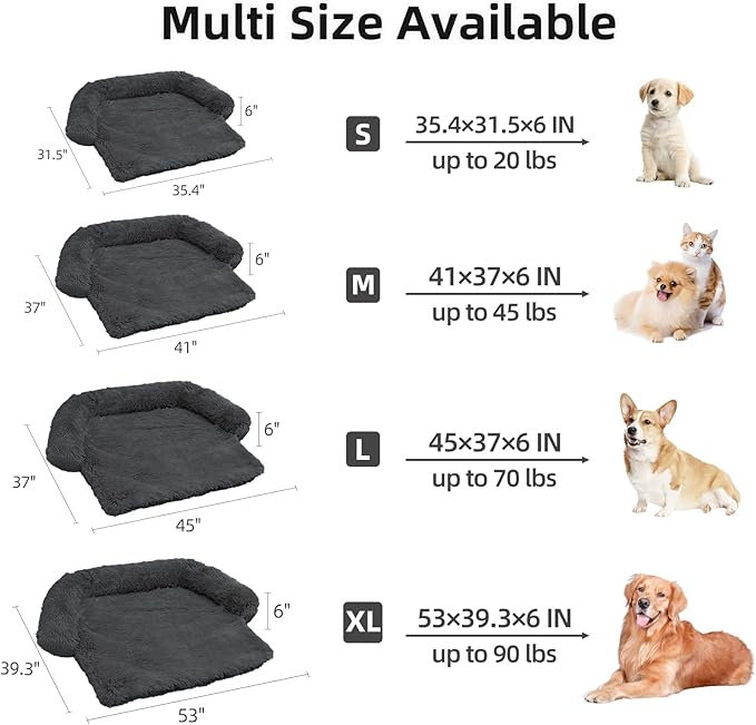 Calming Dog Bed Fluffy Plush Dog Mat for Furniture Protector with Removable Washable Cover for Large Medium Small Dogs and Cats (Extra Large(53x39.3x6), Dark Grey)