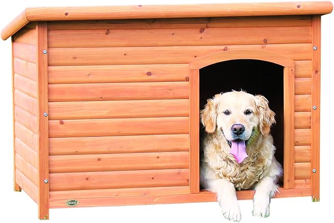 TRIXIE Large natura Classic Outdoor Dog House, Weatherproof Finish, Elevated Floor, Brown 45.5 x 31 x 32.25 inch