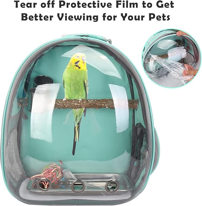 Bird Carrier Backpack Travel Cage with Perch, Breathable Clear Parrot Cockatiel Cage with Toy Stainless Steel Food Bowl Tray for Conures Parakeet Budgie Canary Lovebirds, Small Animal Pet Carrier Bag