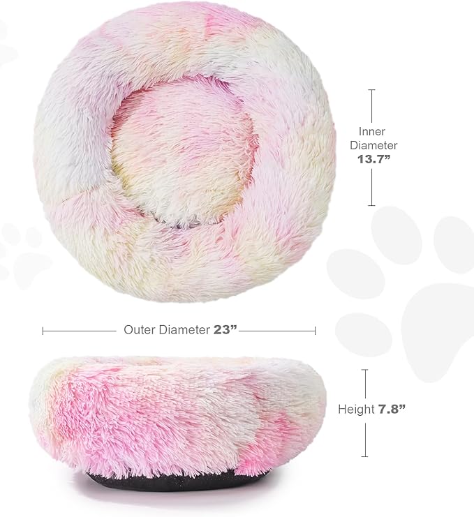 Aurako Cat Bed Dog Bed Round Cushion Pet Bed Mat Ultra Soft Plush Donut Sofa Comfortable Pillow Machine Washable Pet Cuddle Beds for Kitten Small Medium Large Dogs Cats 23" Iridescent