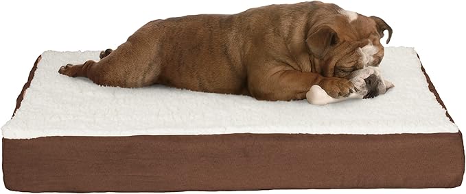 Orthopedic Dog Bed ? 2-Layer Memory Foam Dog Bed with Machine Washable Sherpa Cover ? 30x20.5 Dog Bed for Medium Dogs up to 45lbs by PETMAKER (Brown)