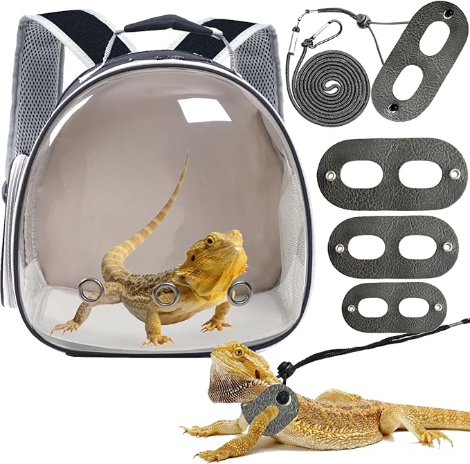 Bearded Dragon Travel Backpack with Harness and Leash Set,Lizard Backpack Travel Carrier,Space Capsule Clear Bubble Window Astronaut Reptile Carrier Backpack for Kids, Airline Approved