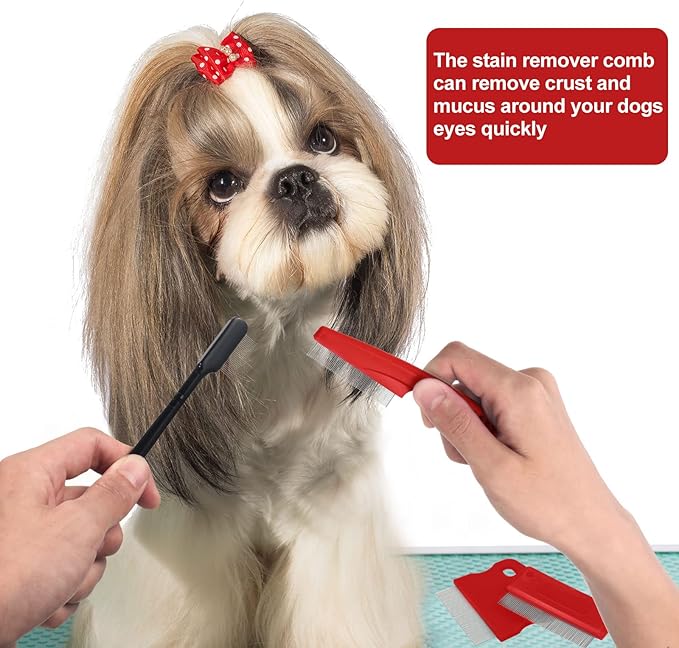 5 Pieces Dog Eye Combs Tear Stain Remover Combs Pet Grooming Comb for Small Dogs Gently Removing Eye Mucus and Crust (Red, Black)