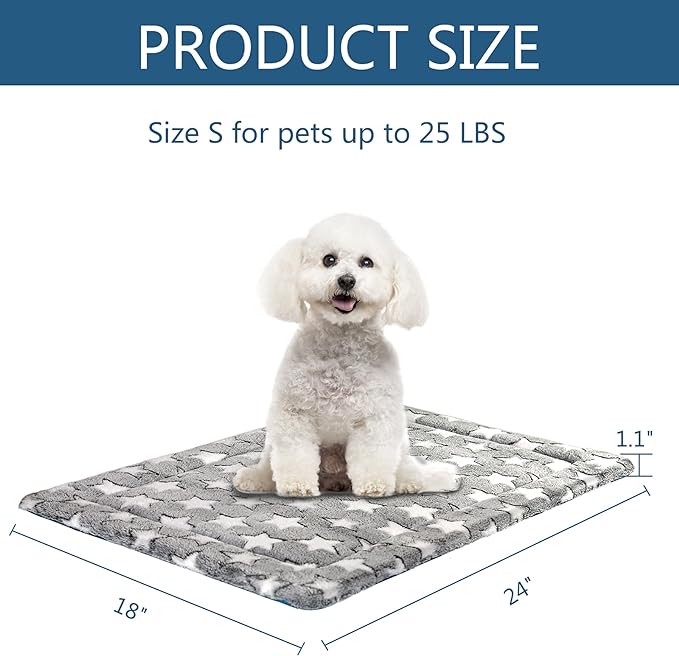KROSER Fancy Dog Crate Pad Dog Bed Mat Reversible (Cool & Warm), Dog Bed Pad with Machine Washable, Dog Crate mat for Small to XXX-Large Dogs, Grey, Navy, Star Pattern