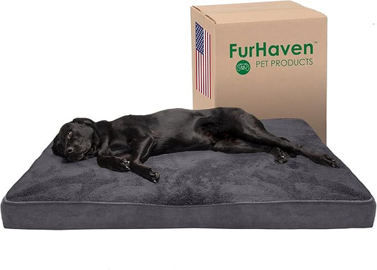 Furhaven Memory Foam Dog Bed for Large Dogs w/ Removable Washable Cover, For Dogs Up to 125 lbs - Terry & Suede Mattress - Gray, Jumbo Plus/XXL