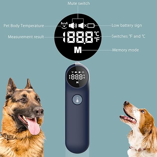 Non-Contact Dog Ear Thermometer - Rapid Measurement - Includes 20 Pet Swabs - Ear Thermometer for Dogs, Cats, Rabbits (Blue)