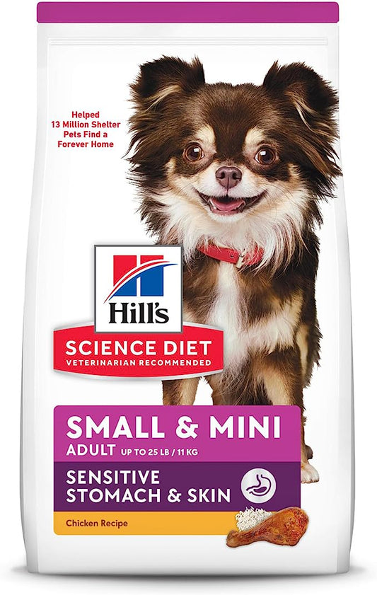 Hill's Science Diet Sensitive Stomach & Skin, Adult 1-6, Small & Mini Breeds Stomach & Skin Sensitivity Support, Dry Dog Food, Chicken Recipe, 15 lb Bag