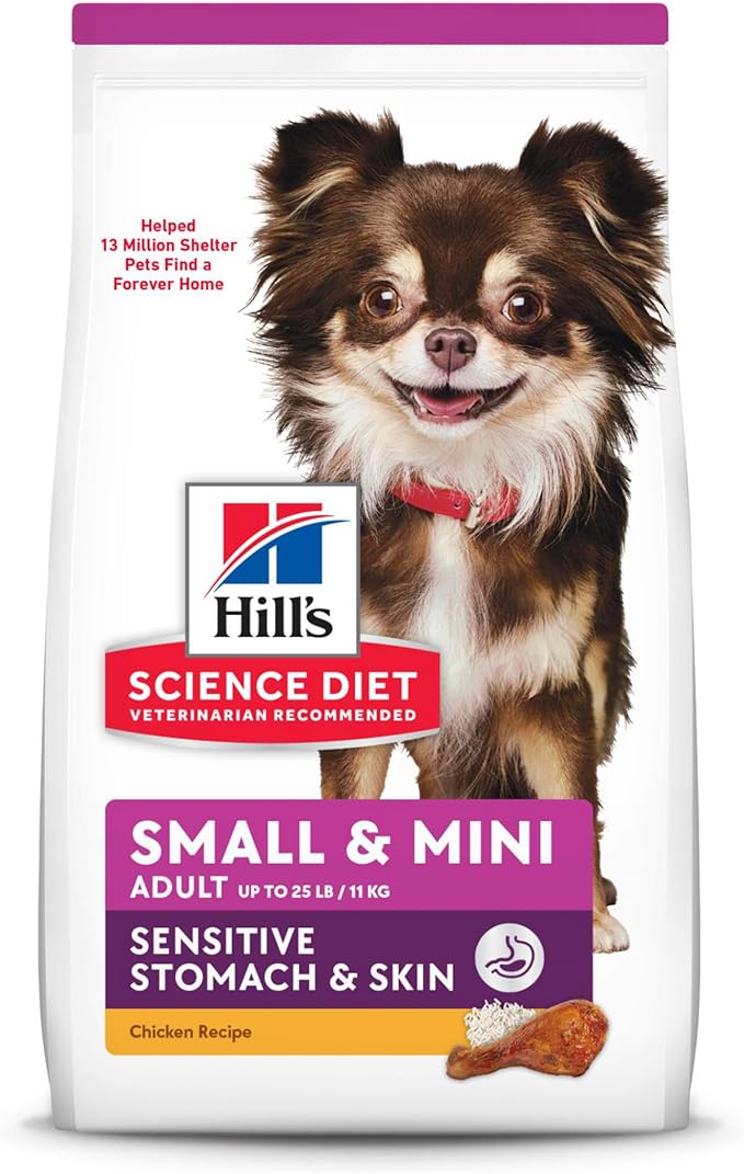 Hill's Science Diet Sensitive Stomach & Skin, Adult 1-6, Small & Mini Breeds Stomach & Skin Sensitivity Support, Dry Dog Food, Chicken Recipe, 15 lb Bag