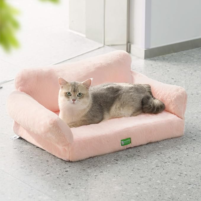 MEWOOFUN Cat Bed for Indoor Cats Orthopedic Dog Bed for Small Medium Dogs, Egg- Foam Pet Bed with Removable Washable Cover and Non-Slip Bottom (Medium, Pink)