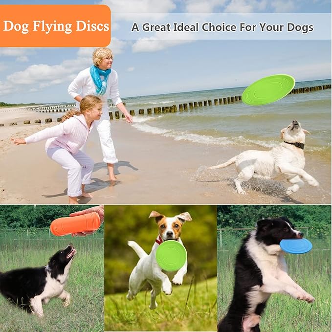 Dog Flying Disc, 3 Pack Dog Flyer Dog Toy, Dog Soft Rubber Interactive Lightweight Flying Disc Dog Toy for Small Large Dogs - Floats in Water & Safe on Teeth, 7 inch.