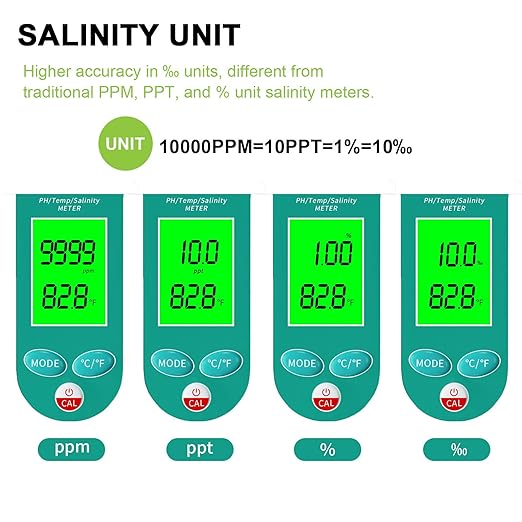 Digital Salinity Tester and pH Tester, Waterproof Pool Salt Tester with ATC, Salinity Meter for Seawater, Aquariums, Aquaculture, Saltwater Pool, Food Industry