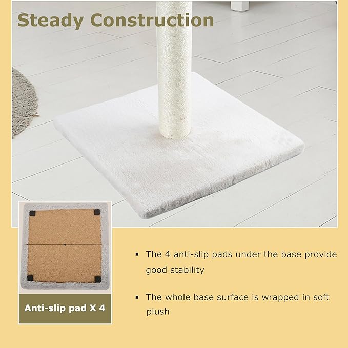 Dimaka 29" Height Tall Cat Scratching Post, Claw Scratcher with Sisal Rope and Covered with Soft Smooth Plush, Vertical Scratch [Full Strectch] for Standard Size Cats. (Beige)