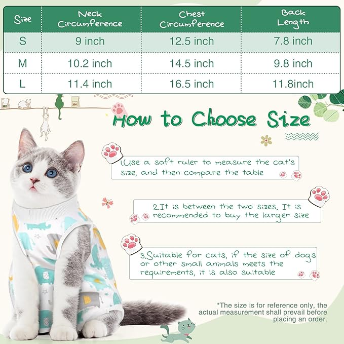 3 Pieces Cat Recovery Suit Kitten Recovery Suit E-Collar Alternative for Cats and Dogs Abdominal Skin Anti Licking Pajama Suit (Cute Pattern, Small)