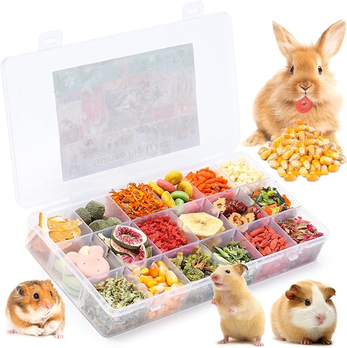 18 Grids Bunny Natural Mix Treats, Bunny Chew Toys, Guinea Pig Snacks，Healthy Bunny Treats,Rabbit Chew Toys,Small Animal Treats (Fruit+Vegetable, M)