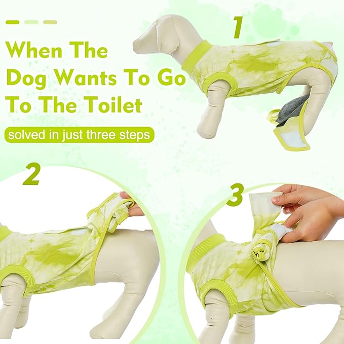 FUAMEY Recovery Suit for Dogs After Surgery,Soft Breathable Dog Bodysuit E-Collar & Cone Alternative Surgical Suit,Male Female Dog Neuter Spay Suits Anti Licking Wounds Onesie Green Tie Dye L