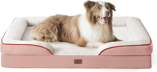 Bedsure Orthopedic Dog Bed for Large Dogs - Big Washable Dog Sofa Beds Large, Supportive Foam Pet Couch Bed with Removable Washable Cover, Waterproof Lining and Nonskid Bottom, Pink