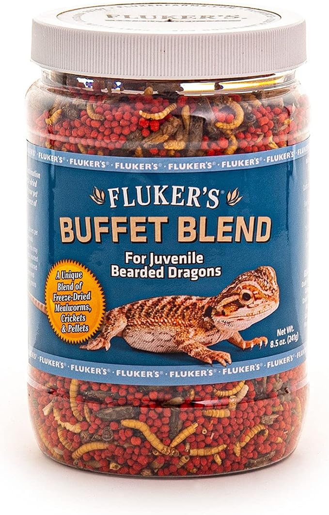 Fluker's Buffet Blend Juvenile Bearded Dragon Diet, Mealworms, Crickets and Pellets, 9 oz