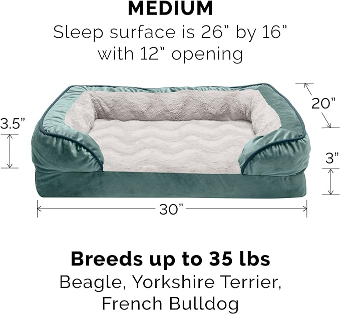 Furhaven Replacement Dog Bed Cover Perfect Comfort Plush & Velvet Waves Sofa-Style, Machine Washable - Celadon Green, Medium