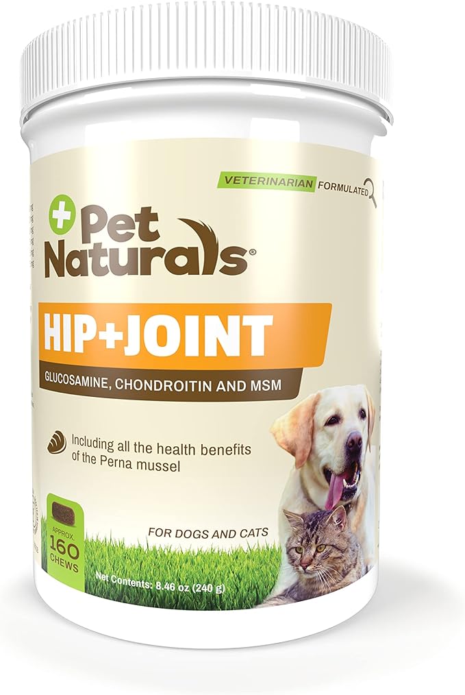 Pet Naturals Hip and Joint Supplement with Glucosamine, Chondroitin and MSM for Dogs and Cats, Duck Flavor, 160 Chews