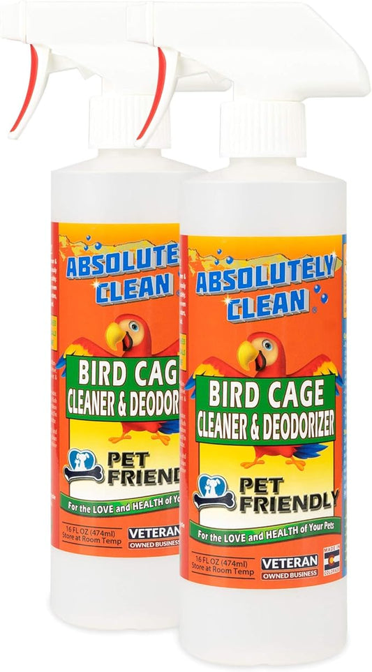 Amazing Bird Cage Cleaner and Deodorizer - Just Spray/Wipe - Safely & Easily Removes Bird Messes Quickly and Easily - Made in The US 16oz (Pack of 2)