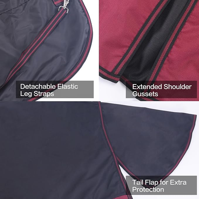 1200 Denier Rip-Stop Turnout Rain Sheet Lightweight Waterproof Breathable Horse Blanket (No Fill) Blackwine 75"