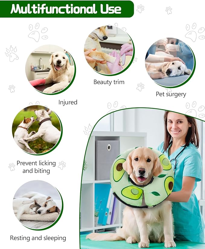 Dog Cone Collar for Small Medium Large Dogs for After Surgery, Pet Inflatable Neck Donut Collar Soft Protective Recovery Cone for Dogs and Cats - Alternative E Collar Does Not Block Vision - Green,S